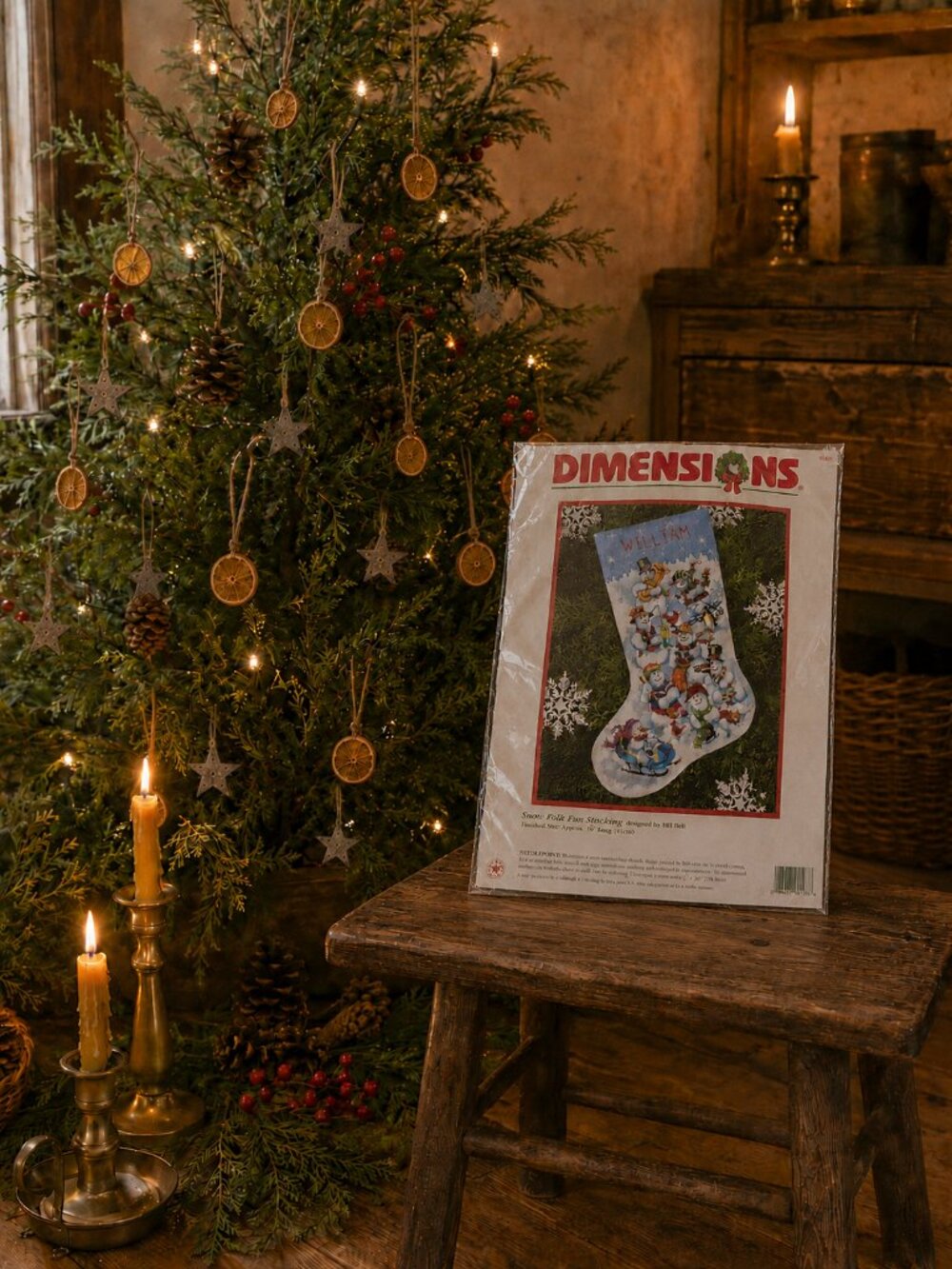 Vintage 1997 Dimensions Snow Folk Fun Needlepoint Stocking Kit 9108 Snowmen